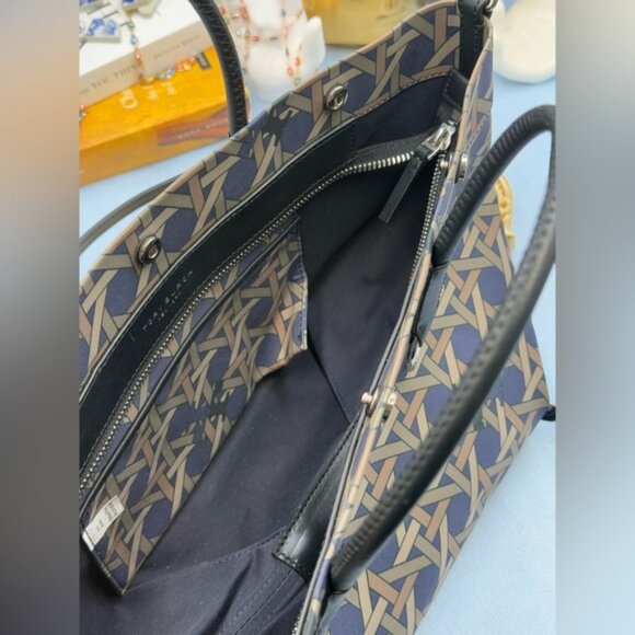 🆕 TORY BURCH 🧿 NWOT Small Basketweave Tote Bag, Cotton Canvas & Leather - AUTH - Picture 12 of 16